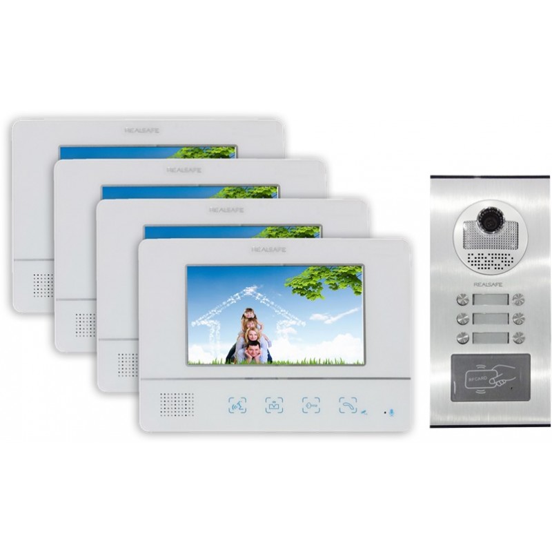 REALSAFE VDM-40 Σετ Θυροτηλεόρασης 4 Διαμερισμάτων (4 μόνιτορ & 1 κάμερα με τέσσερα κουδούνια για πολυκατοικίες)